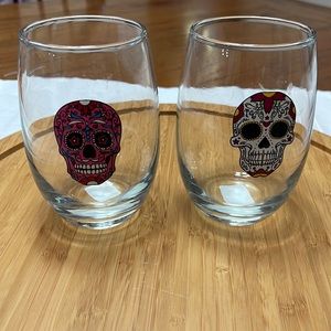 Stemless Wine Glasses (2) Day of the Dead